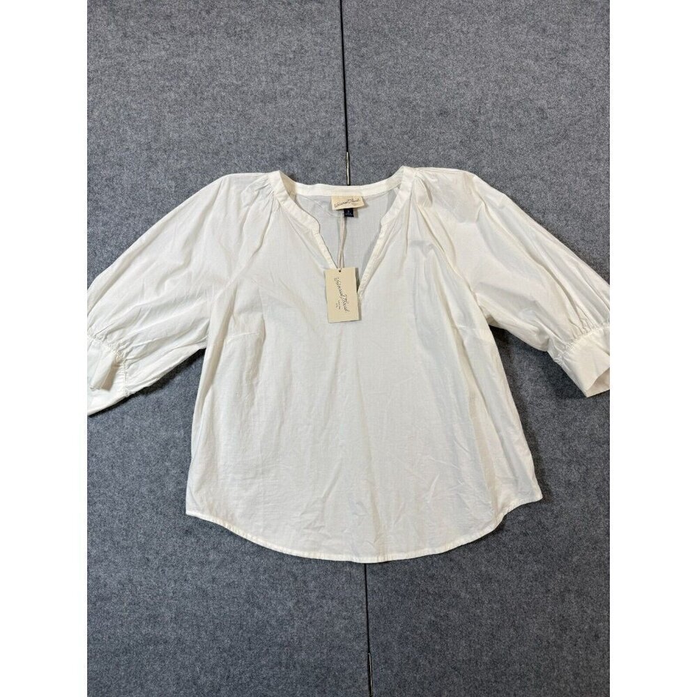 Universal Threads Blouse Top Women's Medium Beige Split Neck Raglan 1/4 Sleeve